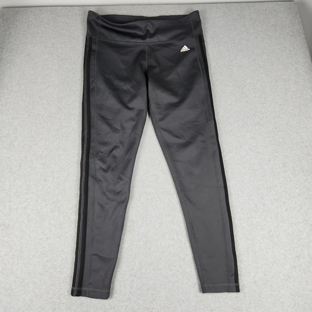 Adidas Leggings Womens XL Gray Climalite 3-Stripe High Waist Athletic Activewear